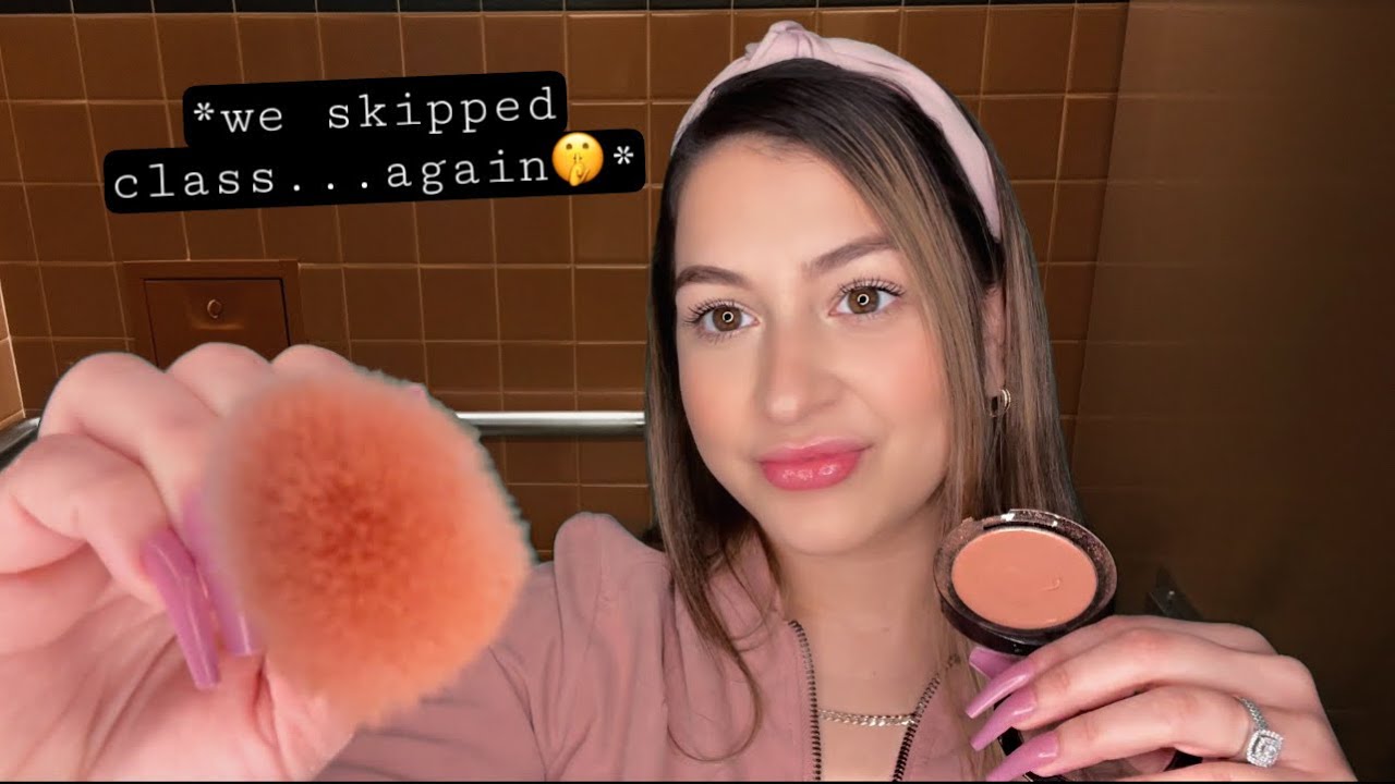ASMR toxic friend does your makeup fast & aggressive in school restroom 🤫 while she spills tea 🍵