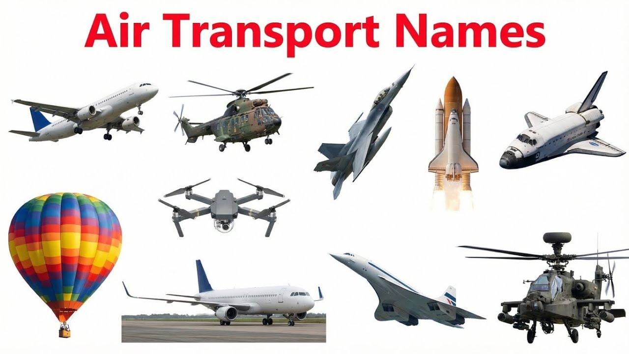 20 Air Vehicles Name in English and Hindi | हवाई वाहन के नाम | Learn Flying Transport for Kids