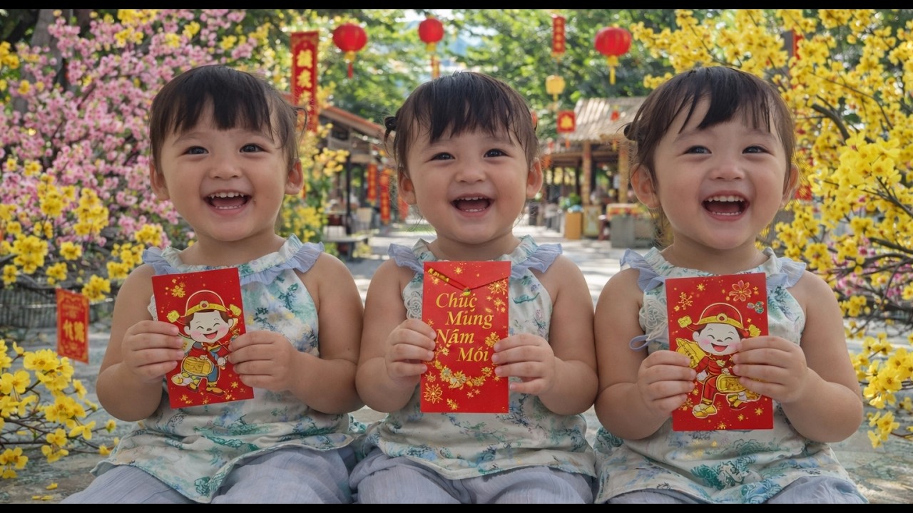 Ba bé sinh ba Mai Thùy Linh cùng gia đình bốc lì xì nắm mới | TAM CÔ NƯƠNG