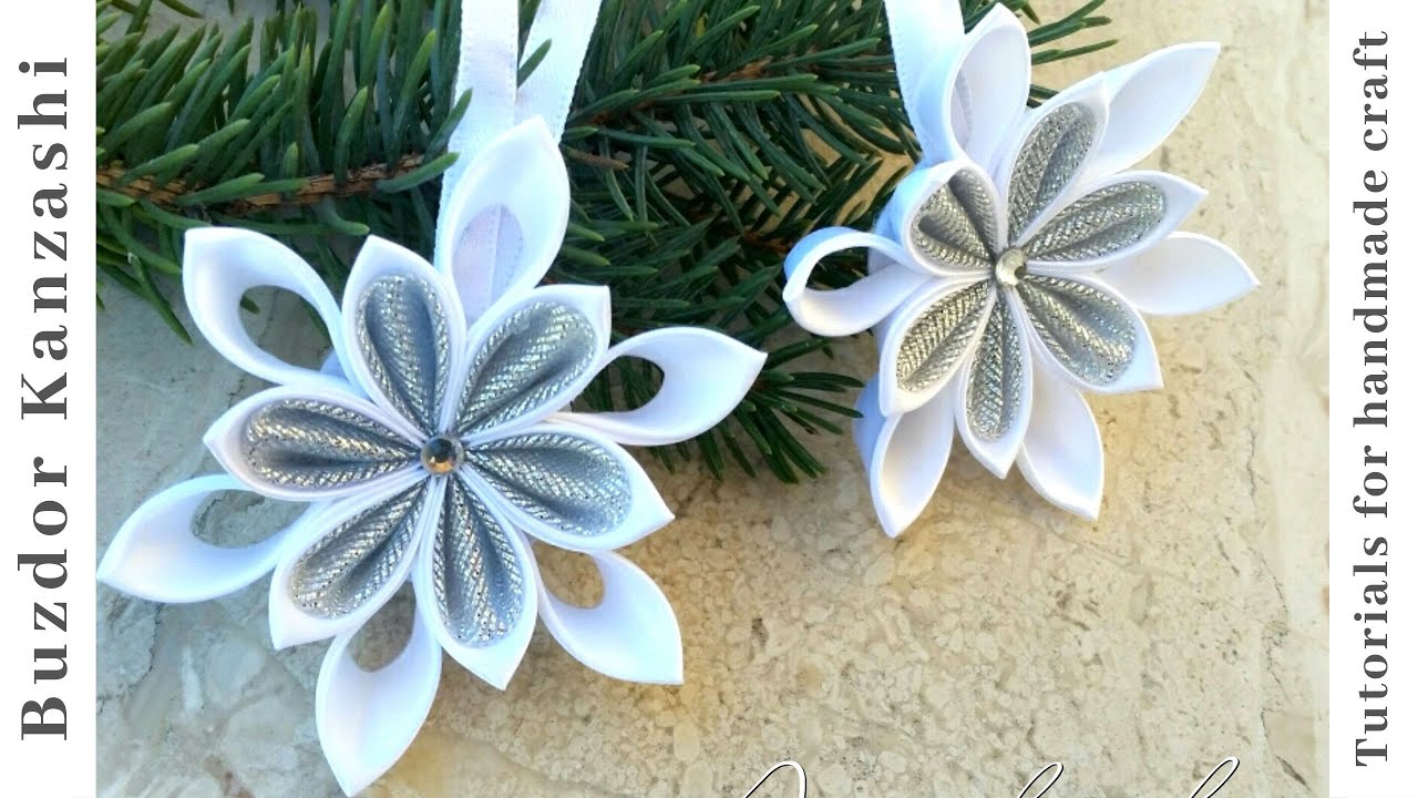 Kanzashi hópehely 03 / Kanzashi snowflake 03/ satin ribbon Christmas snowflake/