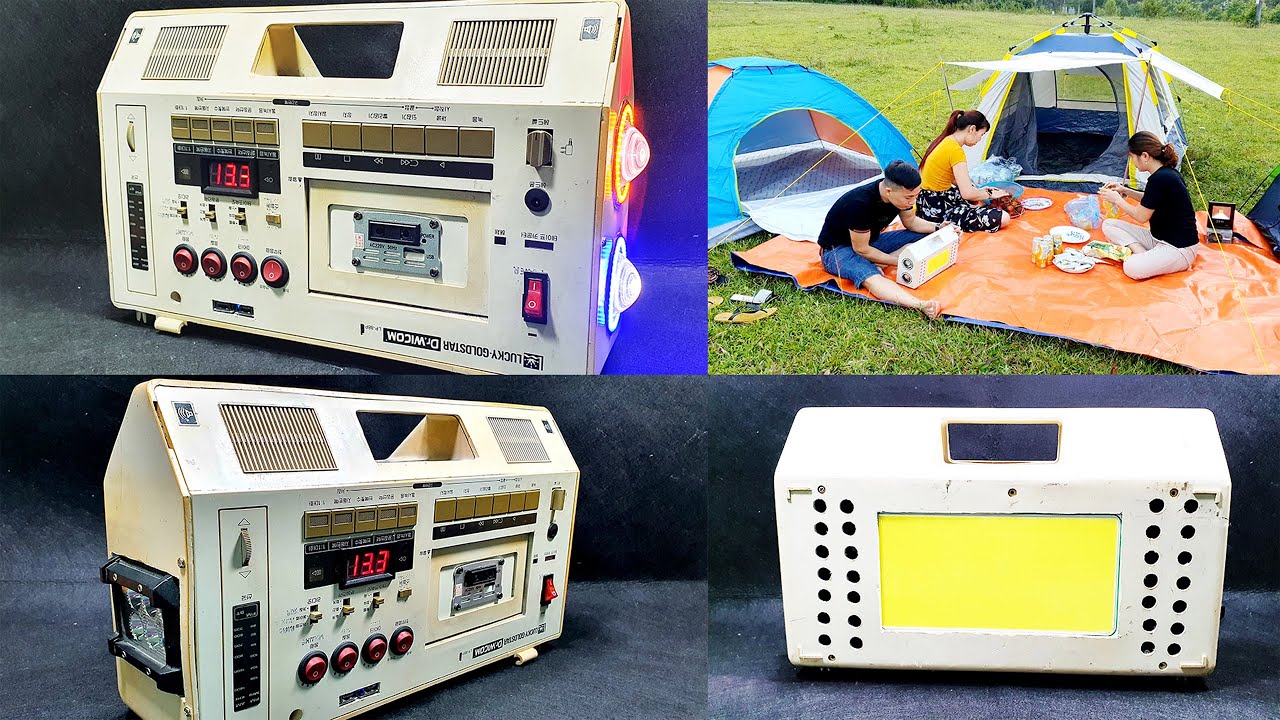 Chế Đèn Cắm Trại v2 từ Vỏ Cassette Cổ -  Kiêm SDP QC3.0 - Inverter 220v