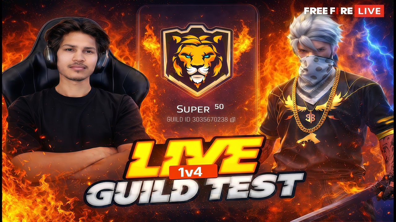 🔴 GUILD TEST LIVE V BADGE GUILD TEST 😱 ( GUILD SUPER 50💀 ) [ RAWAT GAMER ] FREE FIRE MAX