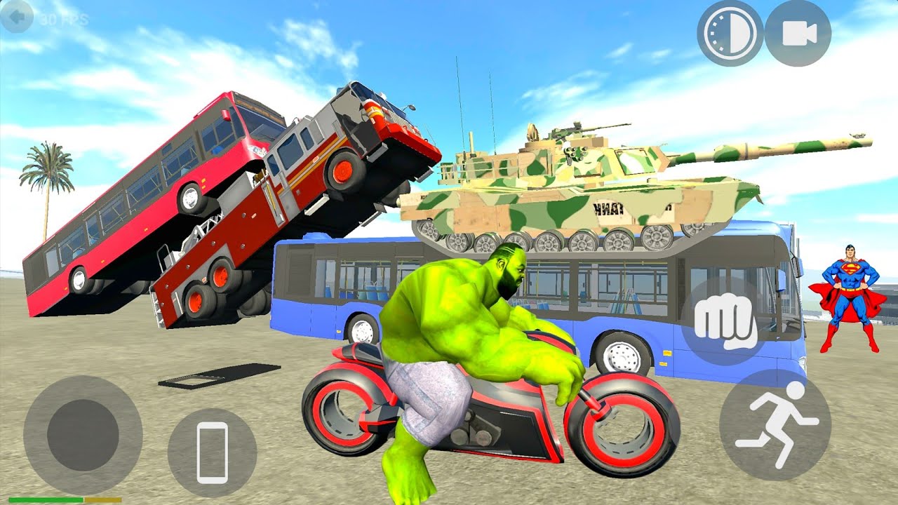 Indian GTA HULK Superhero Army Tank Coach Bus Motorbike UFO Simulator - Android Gameplay.