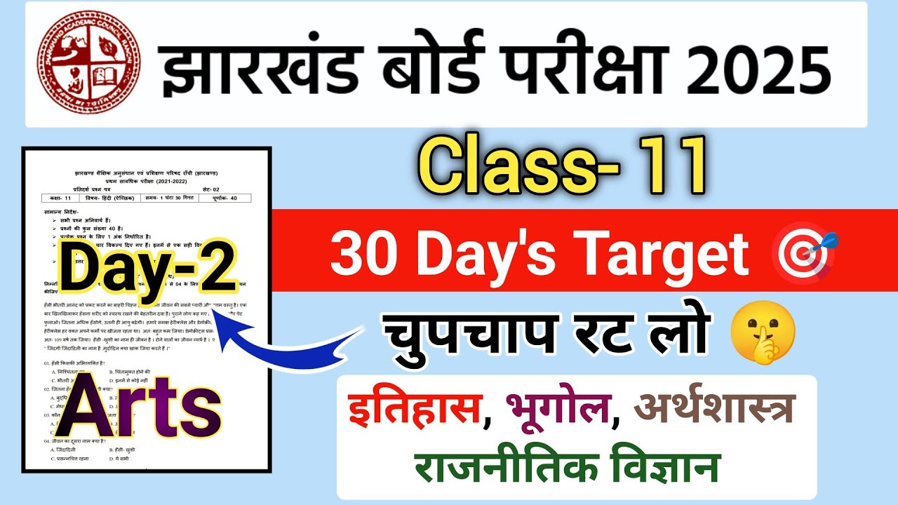 11th Arts 30 Day's Target 🎯 | Day-2 | Class 11 History/Geography/Political Science/Economics 2025