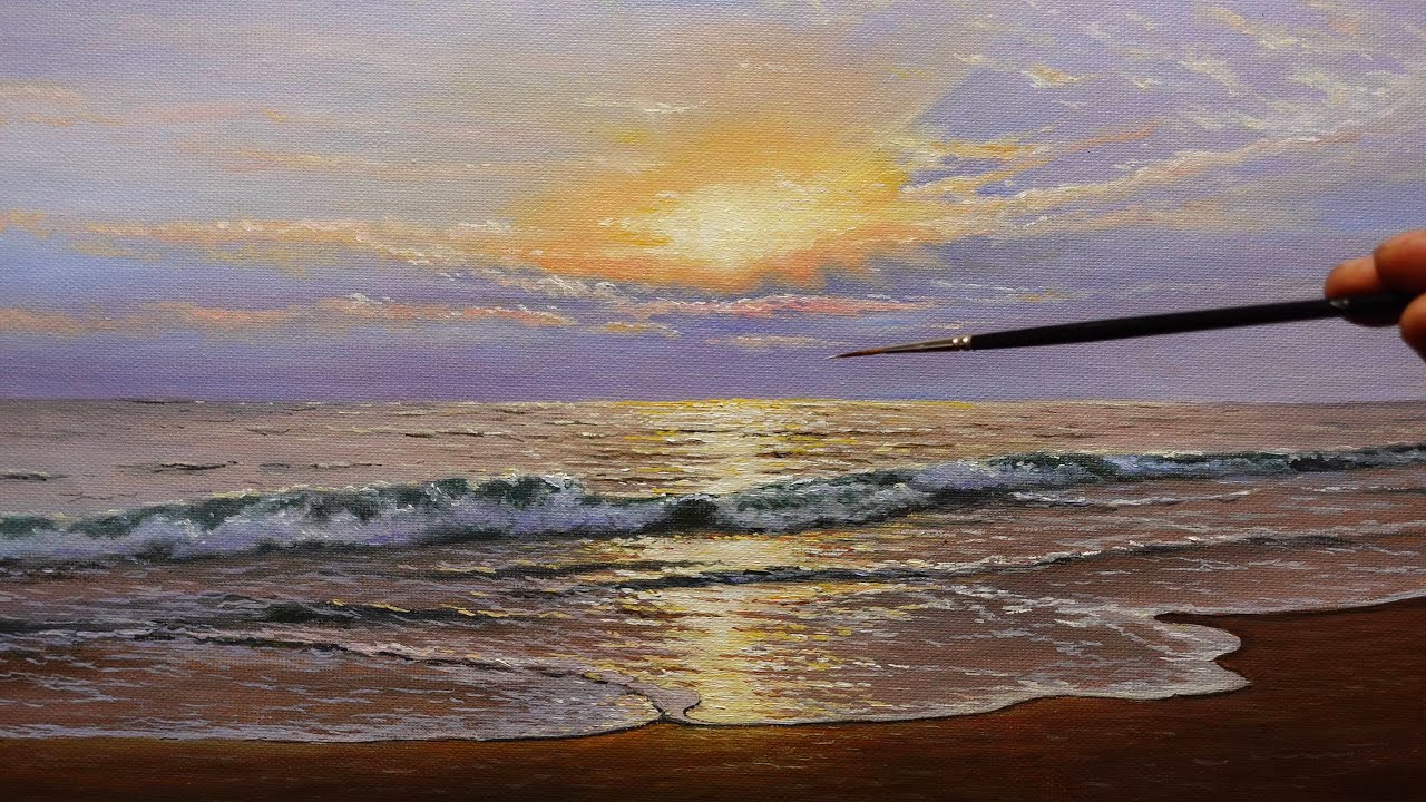 Painting a Seascape Sunset Landscape With Oil Paint | Time Lapse