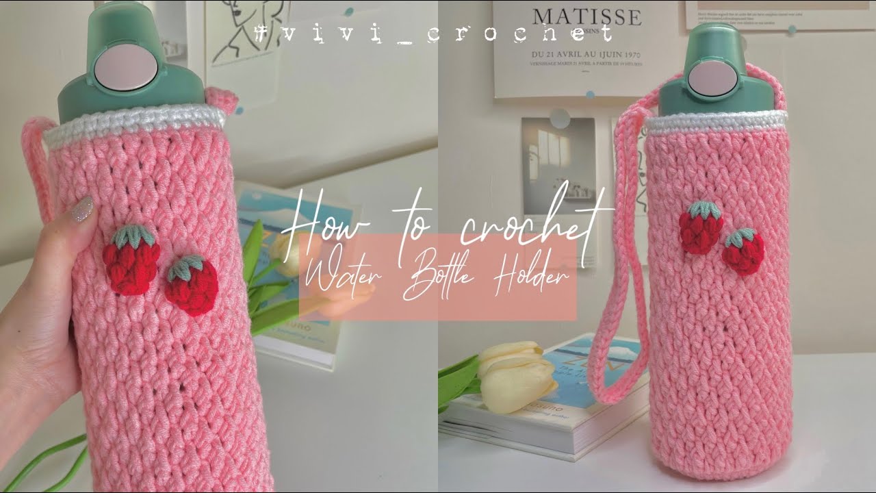 🍓How To Crochet Water Bottle Holder | Cute Strawberry Water Bottle Holder 🍓