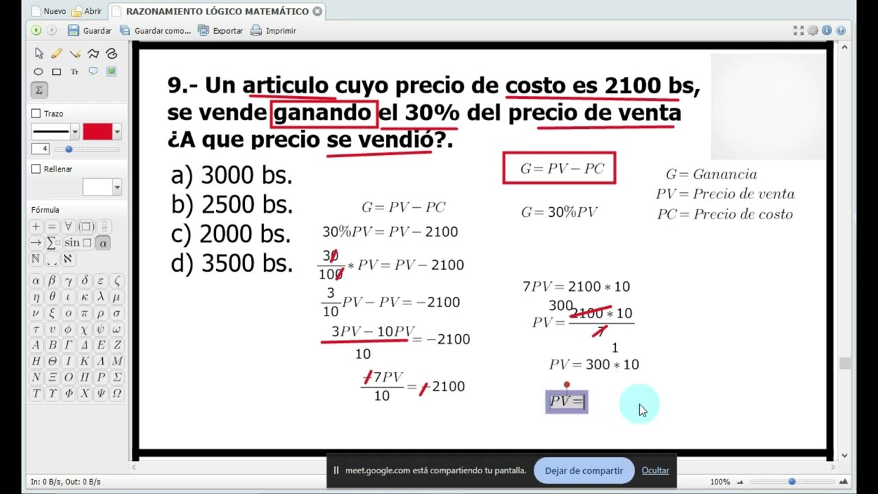 Un articulo cuyo precio de costo es 2100 se vende ganando el 30% del precio de venta | porcentajes