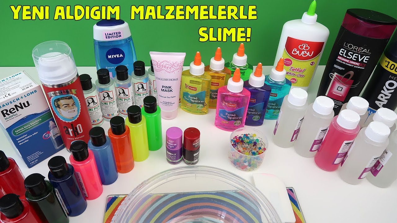 50 slime malzemesi ile orbeez slime yaptım renkli pogufuk slime oldu ! Yemi Slime Malzemeleri