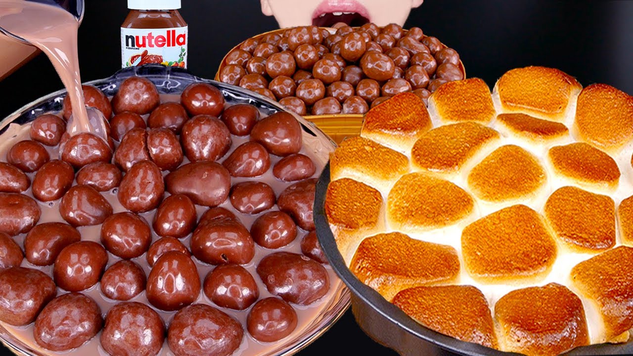 ASMR MALTESERS CHOCOLATE S'MORES DIP ICE CREAM NUTELLA DESSERT MUKBANG 초콜릿 먹방チョコレート 咀嚼音EATING SOUNDS