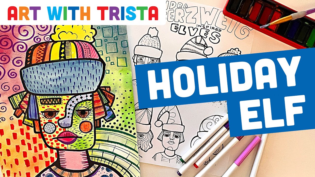 Holiday Elves Inspired by Sandra Silberzweig Art Lesson - Art With Trista