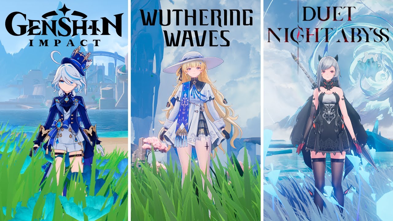 Duet Night Abyss против Genshin Impact против Wuthering Waves — сравнение деталей и физики