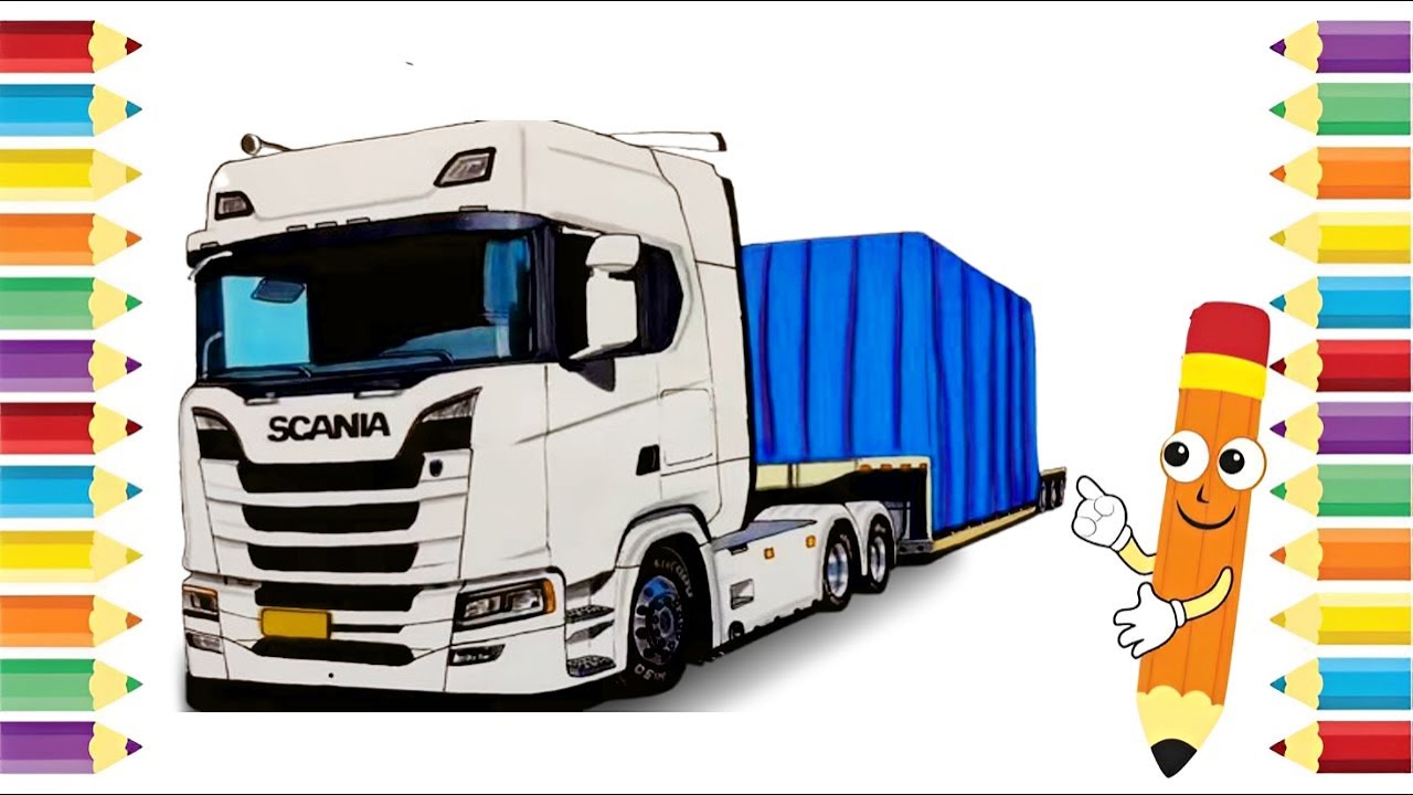 How to Draw a Scania Semi Truck with Container | Realistic Truck Drawing Tutorial