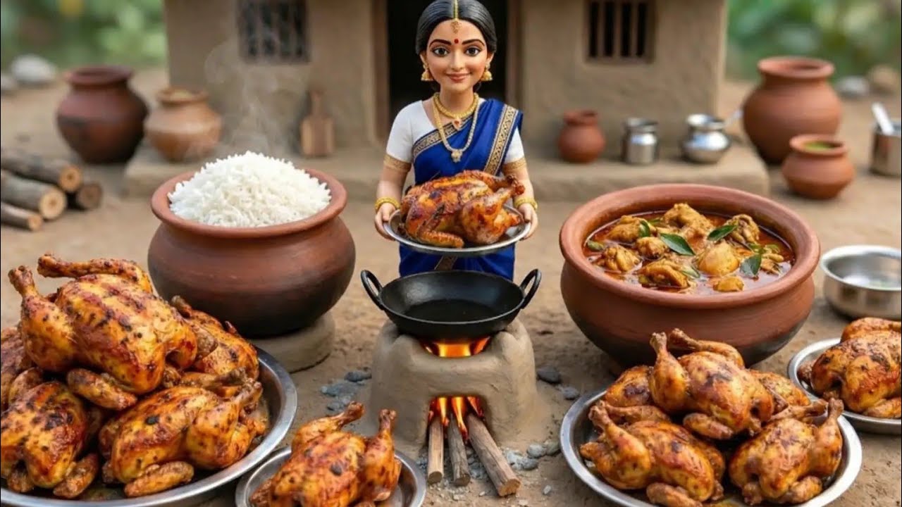Miniature Doll massive full chicken roast Cooking ASMR | Indian Village Tiny Kitchen Story