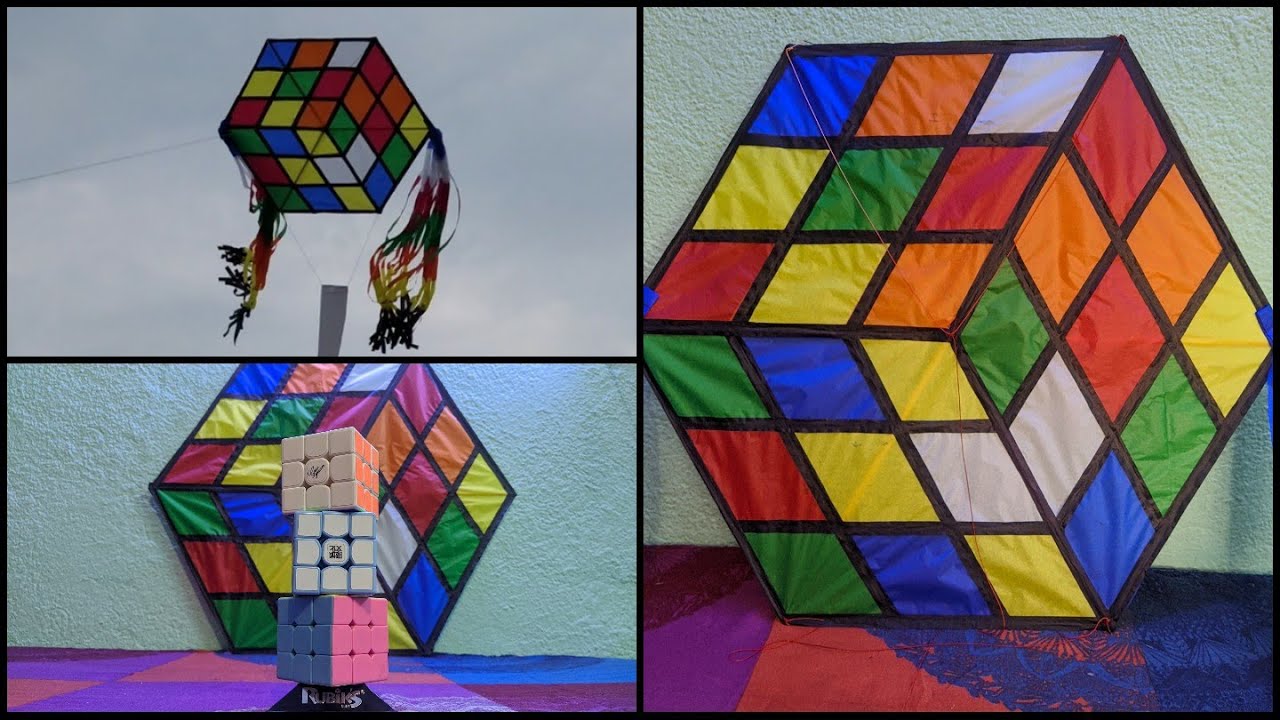 Papalote, Cometa o Culebrina con forrado de Cubo de Rubik / Kite Rubik's  Cube