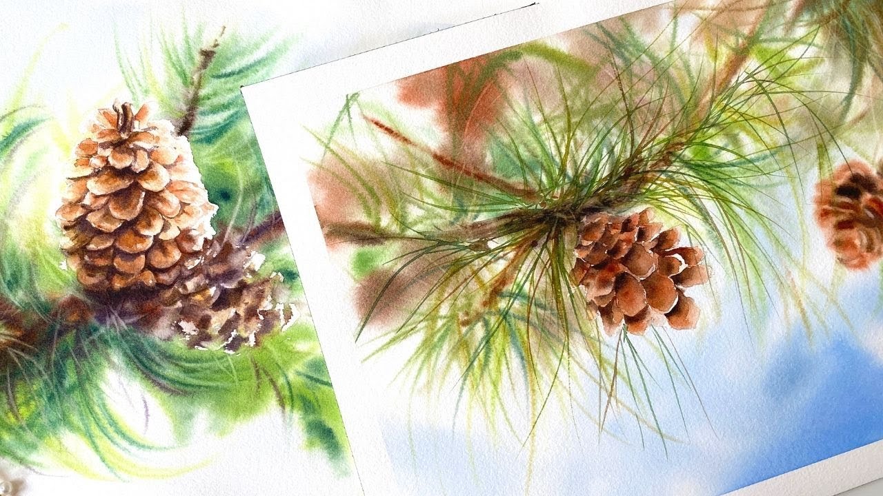 How I paint pine needles using a liner brush | watercolors