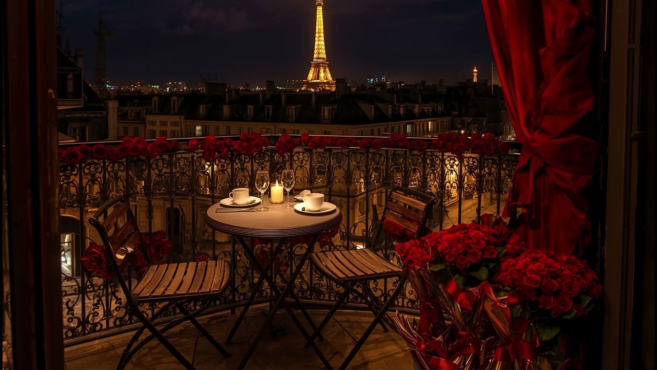 A Valentine’s Night in Paris | Romantic Balcony Ambience with Candles and Jazz