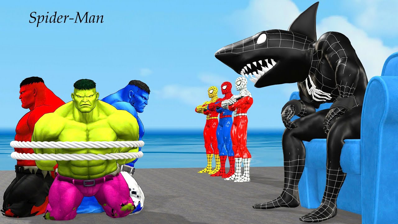 Game Playing 5 Superheroes🔴Spiderman Faces OFF Against HULK in SHARK Infested Waters vs Superman
