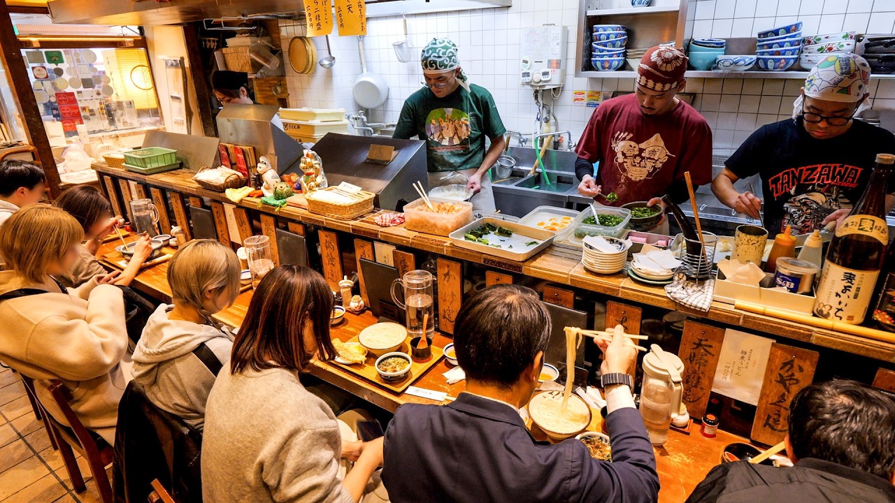 １９席４時間で２００名来店。開店前→開店後もずっと行列の大阪最強のうどん屋丨Japanese Tempura Udon Noodles