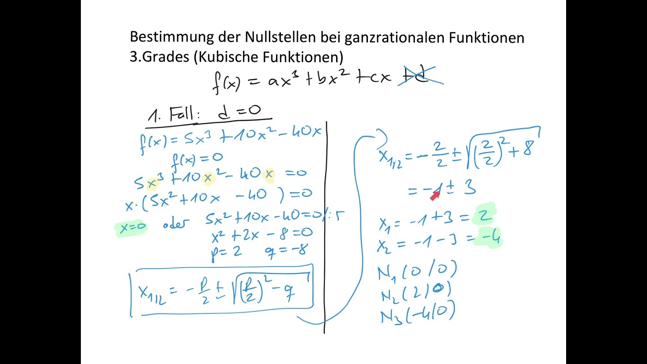 Nullstellen von Ganzrationalen Funktionen 3.Grades (Kubische Funktionen): 1.Fall d=0