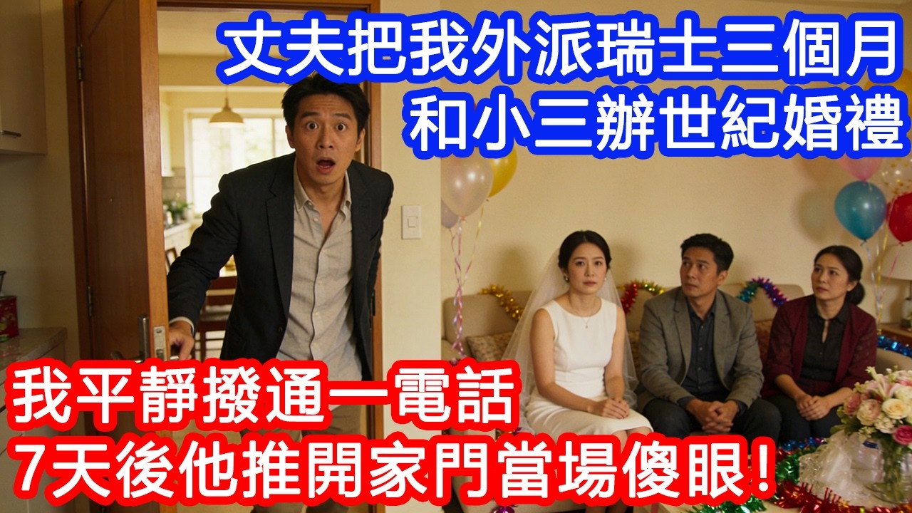 【情感故事】丈夫把我外派瑞士三個月，和小三舉辦世紀婚禮。我平靜撥通一電話，7天後他度完蜜月，推開家門當場傻眼！#故事 #人生哲理 #婚姻 #出軌 #爽文