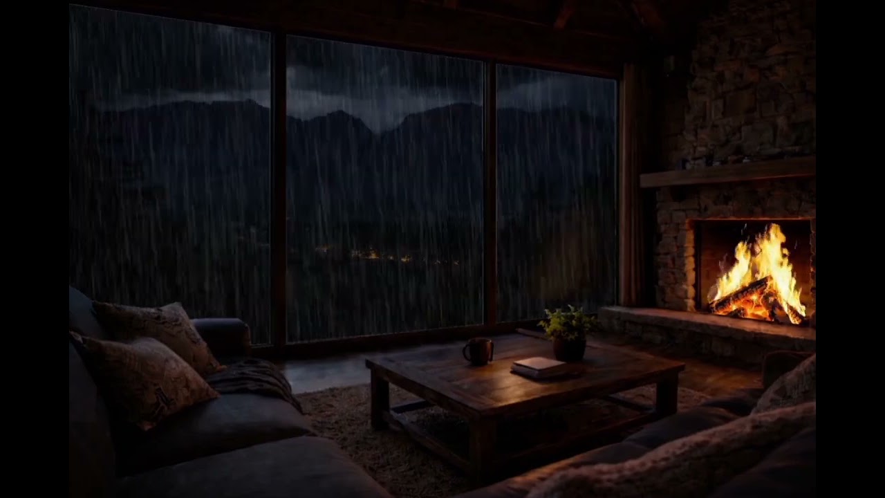 Cozy Cabin in Heavy Rain 🌧️🔥 3 Hours of Deep Sleep Rain & Fireplace Sounds