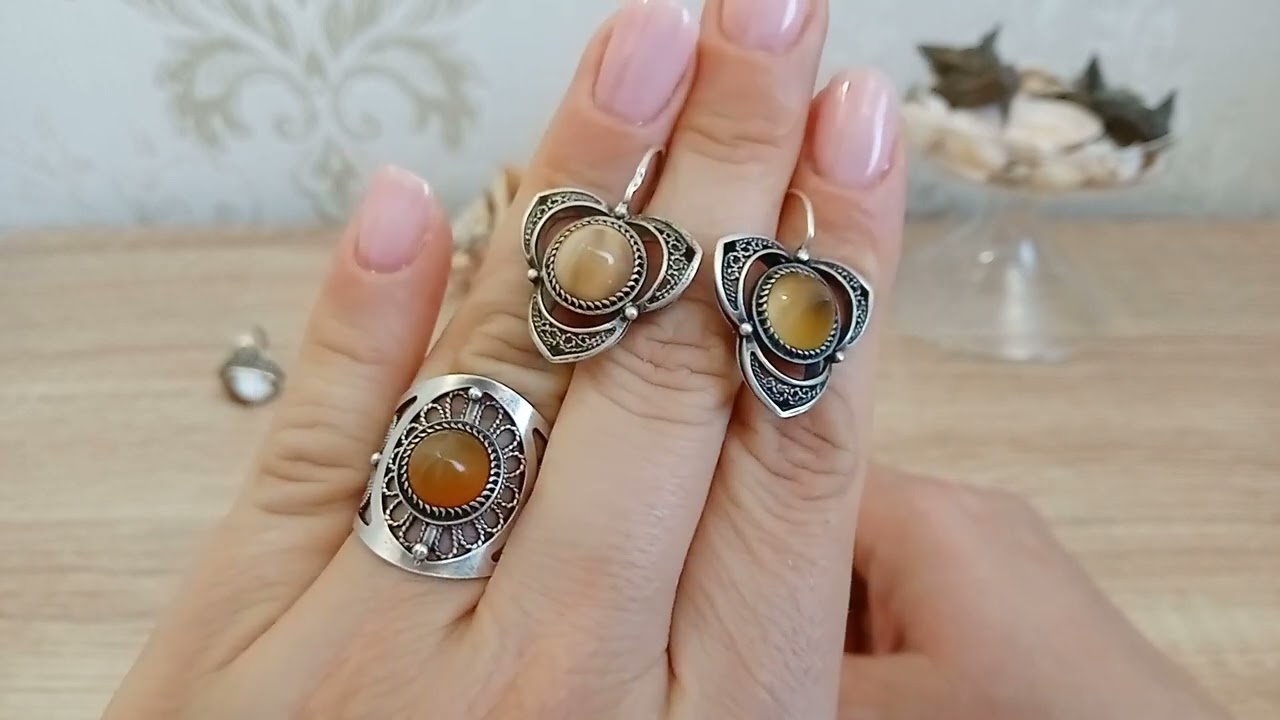 Редкость! Пополнение серебряных украшений СССР с натуральными камнями.Свердловский ювелирный завод.