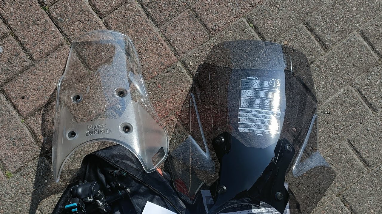 In the garage with the Himalayan 450, RE touring screen Vs Puig Touring screen 