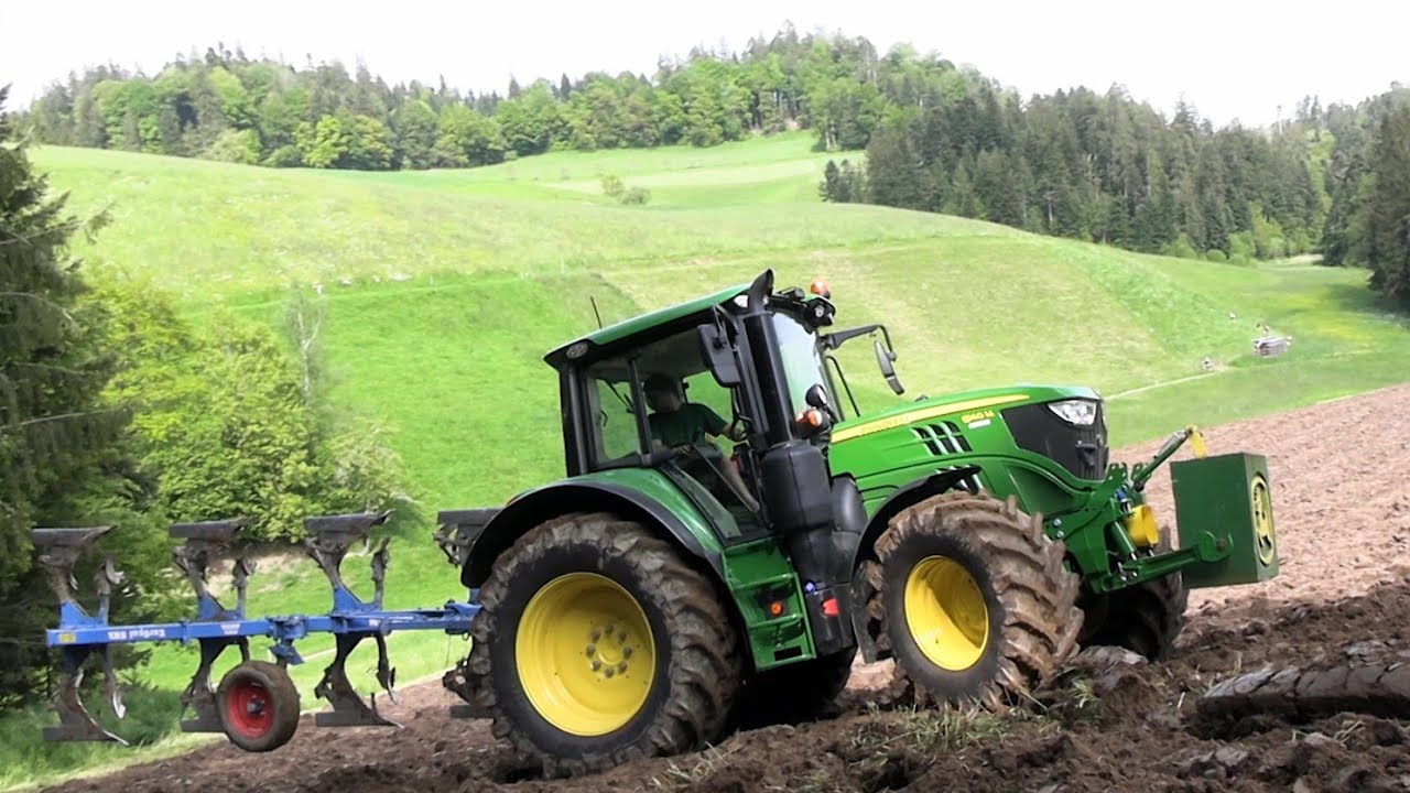 Zu steil 🚜 John Deere 6140M kommt nicht mehr weiter... pfl&uuml;gen mit Lemken