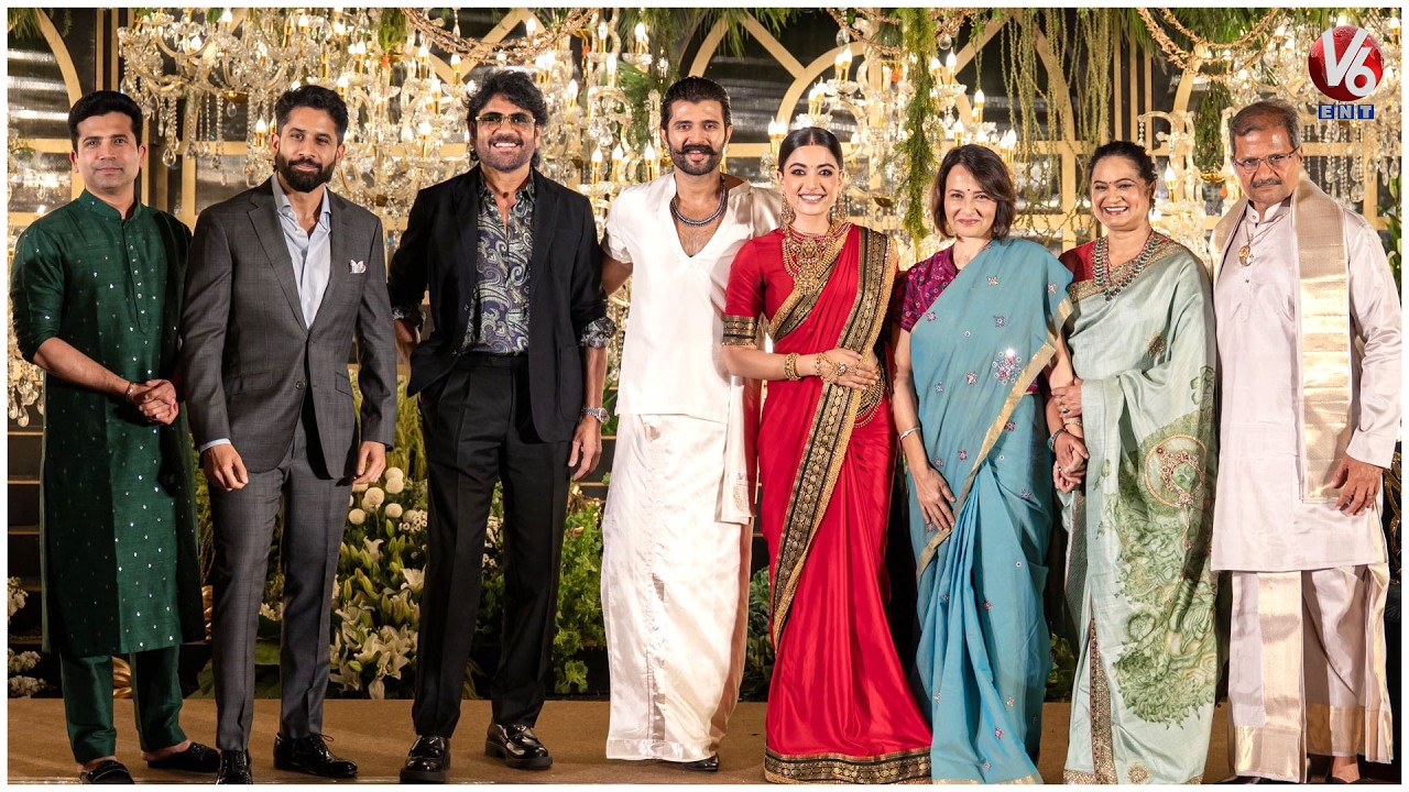 Naga Chaitanya, Nagarjuna & Amala Visuals @ Vijay & Rashmika Wedding Reception | Virosh | V6ENT