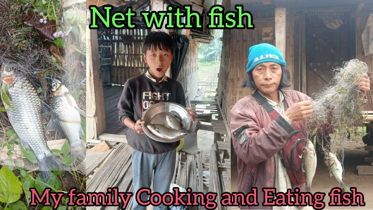 Good morning 🌄 || net fishing local fish || cooking and Eating my family 👨‍👩‍👦‍👦