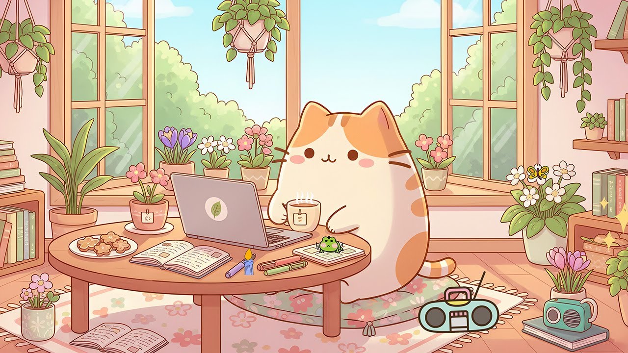 Pusheen’s Aesthetic Spring Mornings ☀️✨ Lofi Chill Music for Study & Relax 🎶 Gentle Garden Ambiance