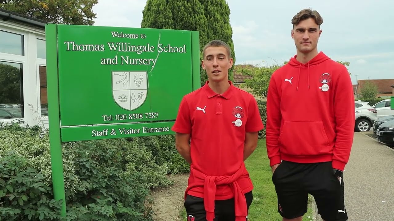 Sol Brynn and Charlie Pegrum visit Thomas Willingale School