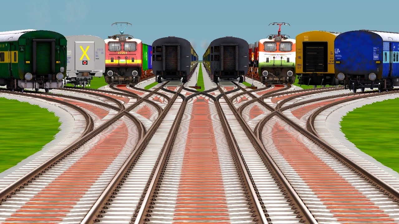 Eight Realistic Indian Trains Backward Running At Diamond Railroad Tracks | trainz simulator #train 