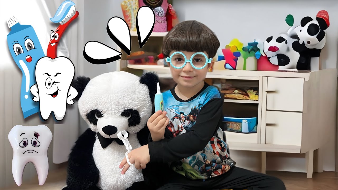 Panda çok şeker yedi, dişleri çürümüş!! Doktor Aybo dişleri temizledi pandaya sürpriz. Çocuk Videosu