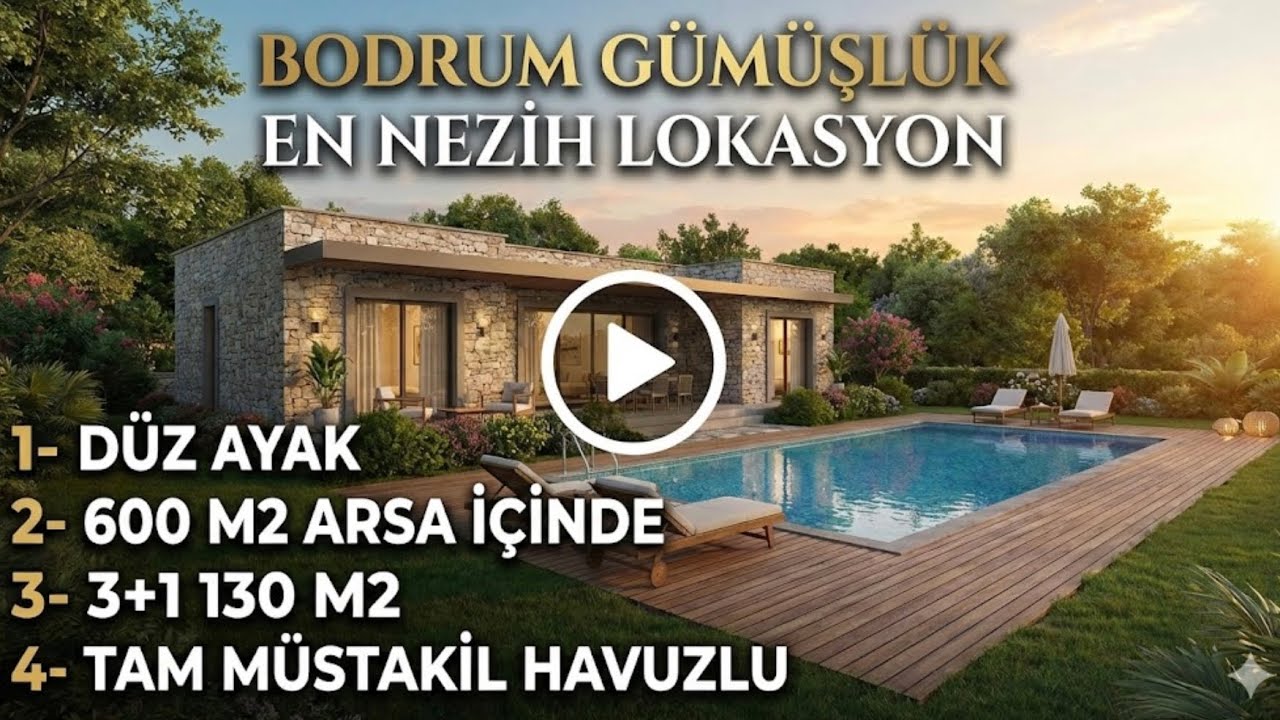 0551 070 12 77 Bodrum Kadıkalesi'nde Satılık Tam Müstakil Havuzlu Villa Turu