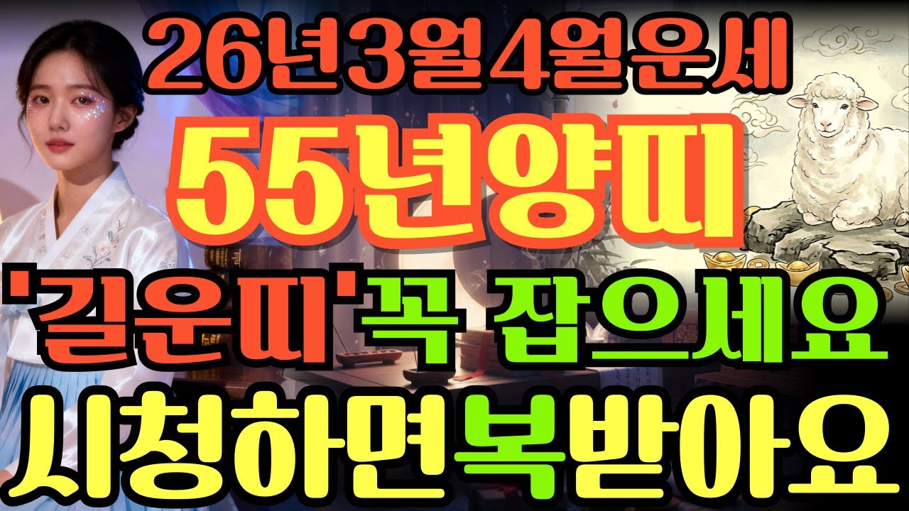 [55년양띠26년3월,4월운세]시청하면복이오는1955년을미생양띠26년3월,4월운세
