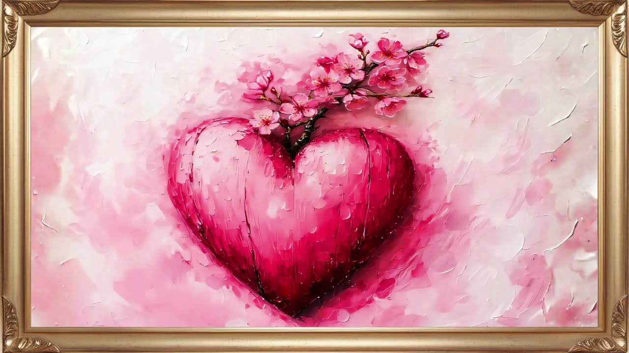 Elegant Floral Romance | Heart-Themed Oil Painting Art