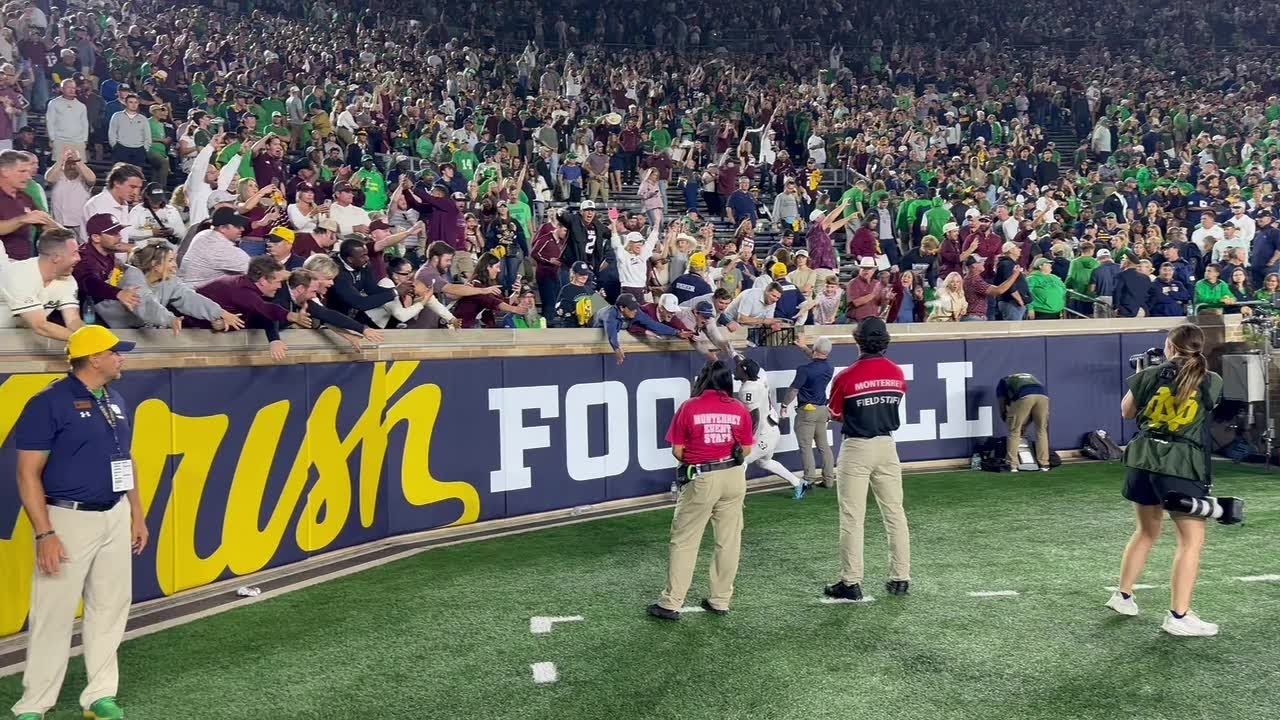 Texas A&M players celebrate win at Notre Dame