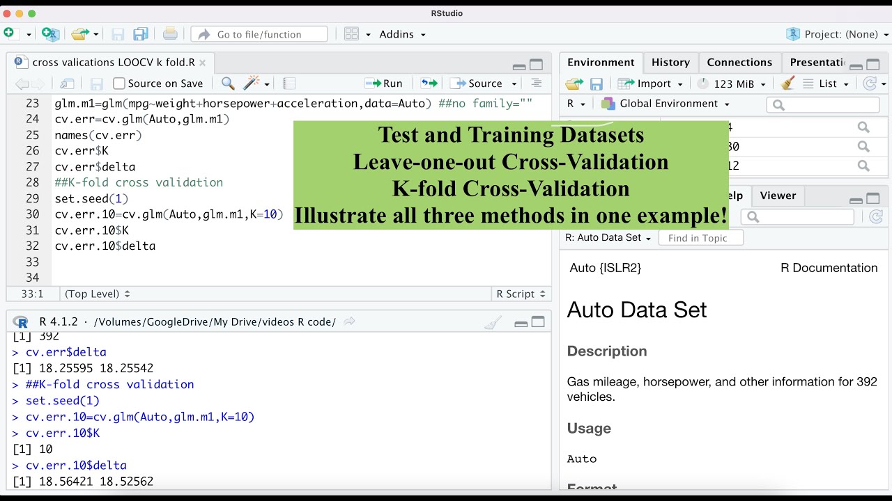 Leave one out and k-fold cross validation| using R| cv.glm | train and test data | prediction error