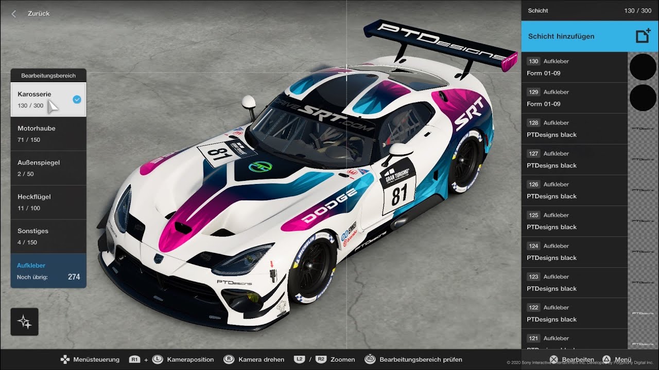 PTDesigns - SRT Viper GT3-R - Livery editor - Gran Turismo Sport