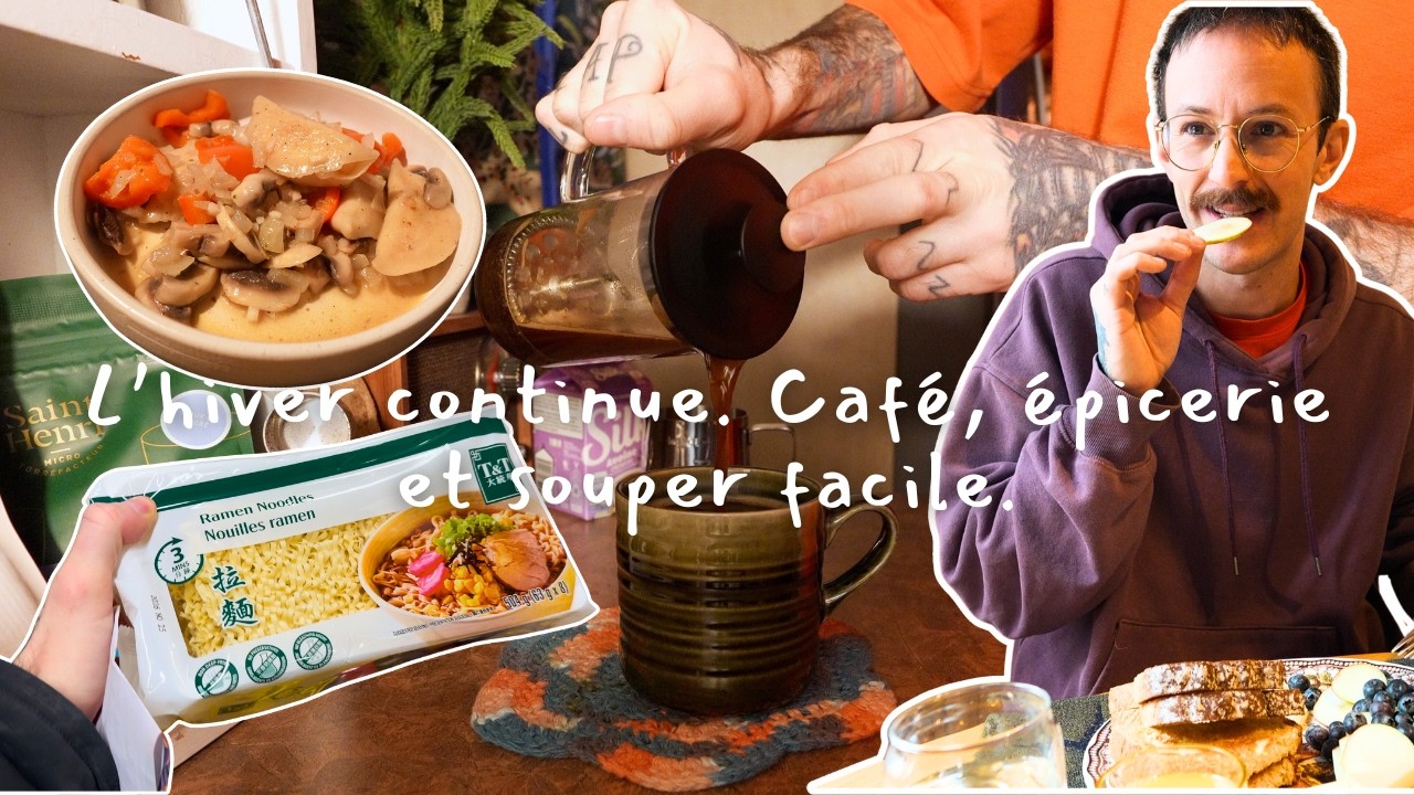 L'hiver continue. Je fais du café, j'achète des choses à l'épicerie et je fais un souper cheapette.