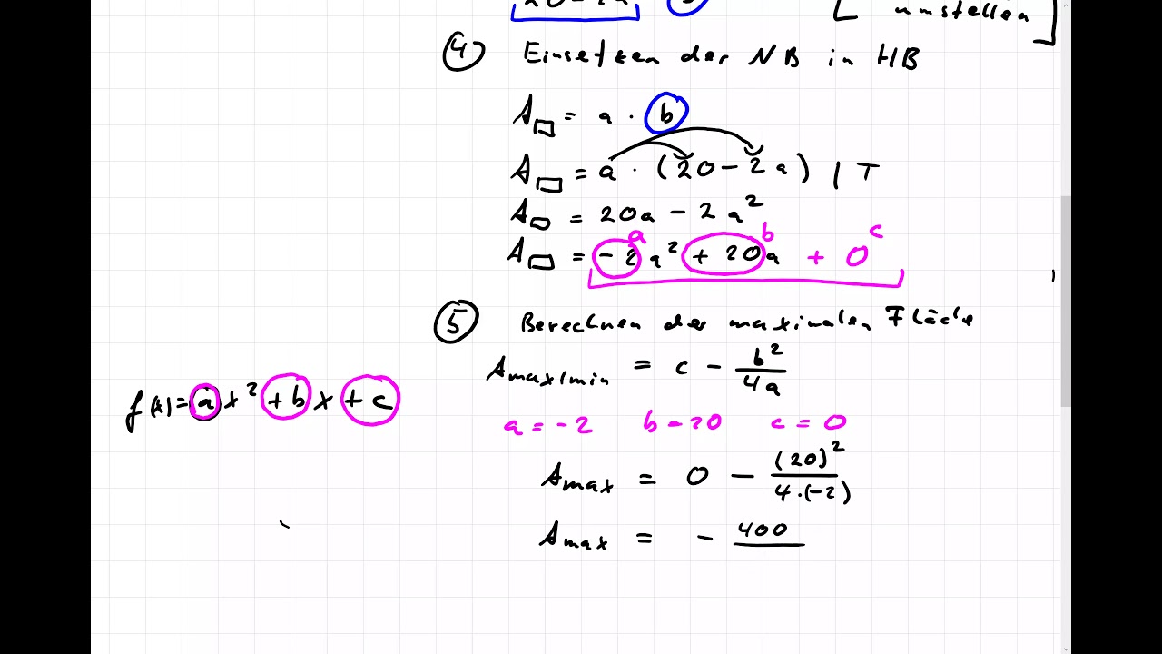 Extremwertaufgaben / Optimierungsaufgaben (ohne Differenzialrechnung bzw. 1.Ableitung) - Mittelstufe