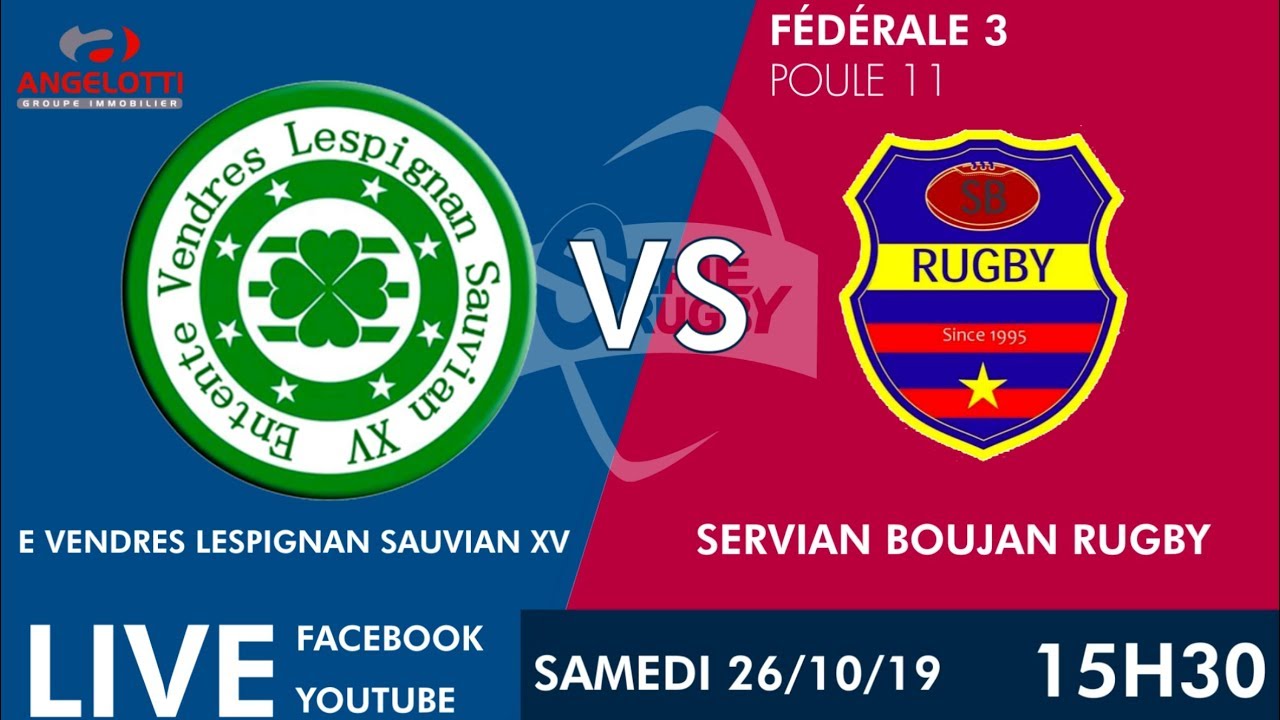 #SérieRugbyLive : Entente Vendres Lespignan Sauvian / Servian Boujan Rugby – Féd 3 Poule 11, J6 – 26