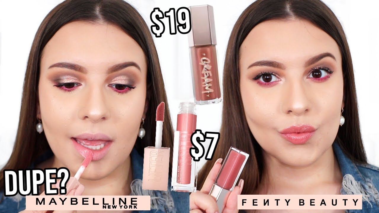 IS IT A DUPE?! MAYBELLINE LIFTER GLOSS VS. FENTY BEAUTY CREAM GLOSS BOMB...HMMM | Jackie Ann