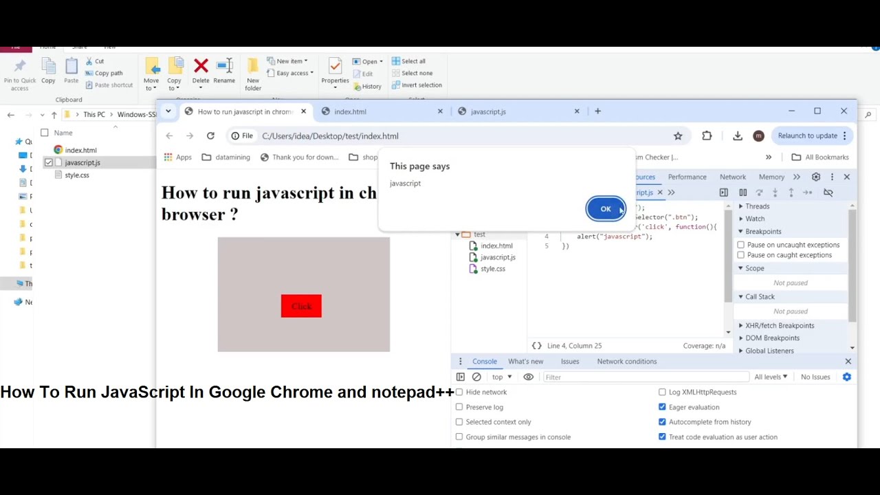 How to run javascript in chrome browser ? | notepad++