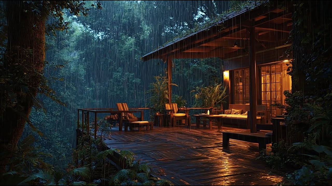 Forest Rain Falling 🌲 at a Cozy Wooden Cabin for Sleep & Relax in 3 Minutes | Night Ambience