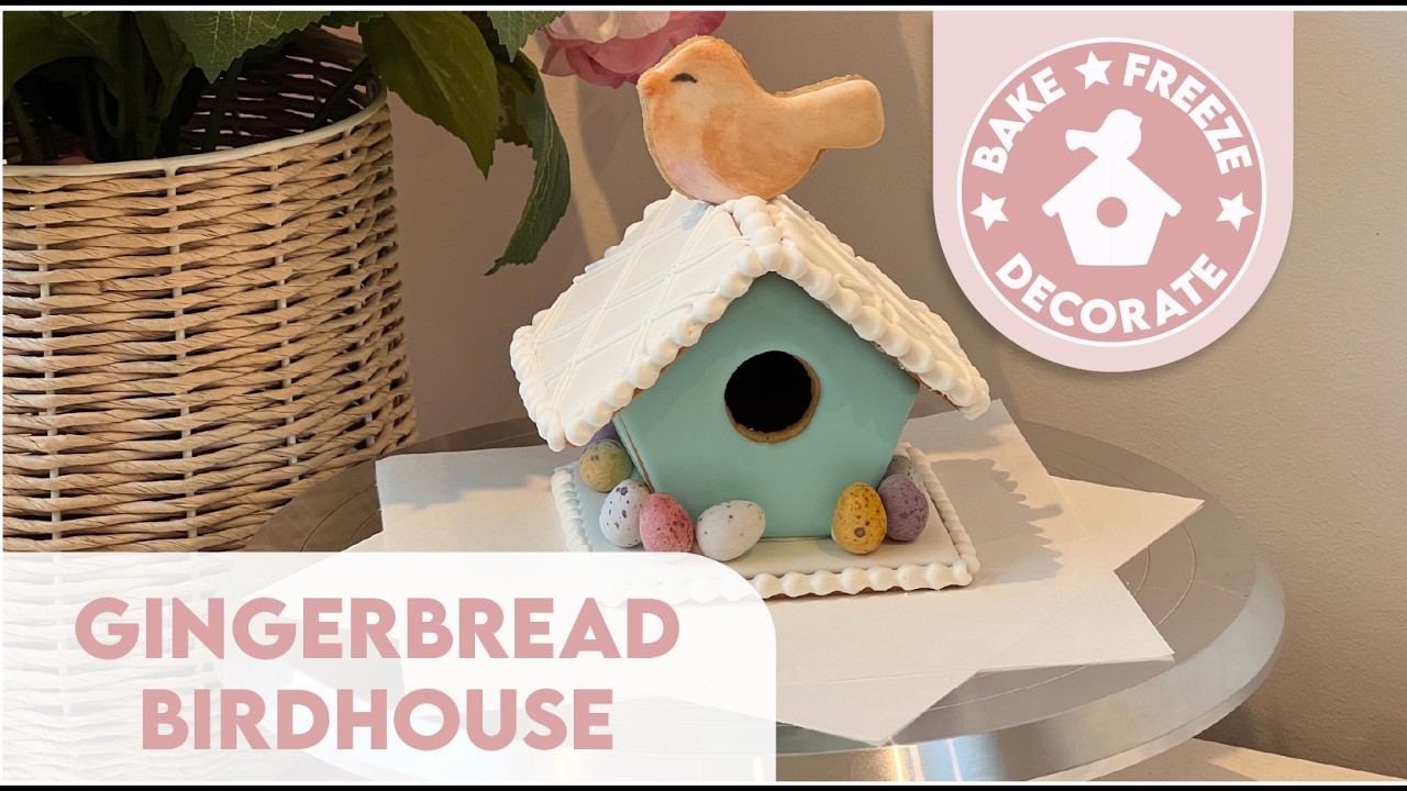How to assemble a gingerbread birdhouse with royal icing and decorate it for Easter.