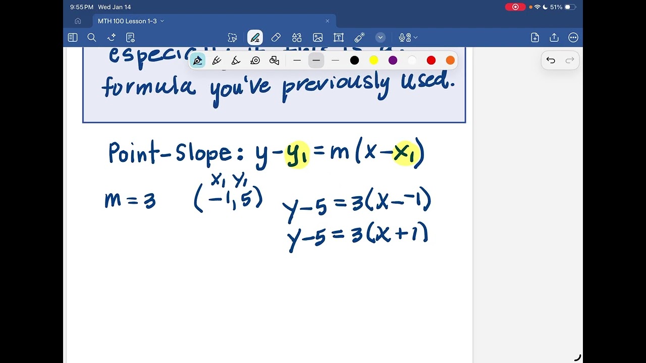 Using the Point-Slope formula to write an equation for a line