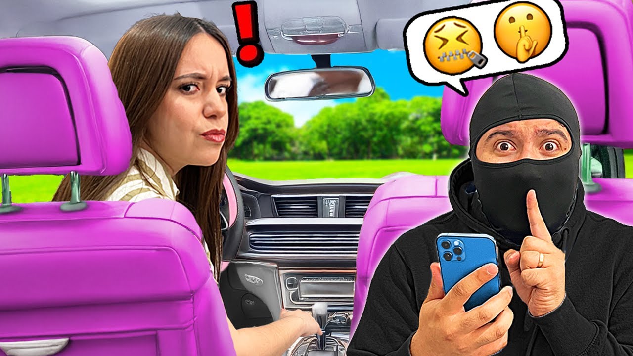 Me INFILTRÉ en el AUTO de mi NOVIA PARA ESPIARLA TODO el DÍA... (me es INFIEL😭) *BROMA*