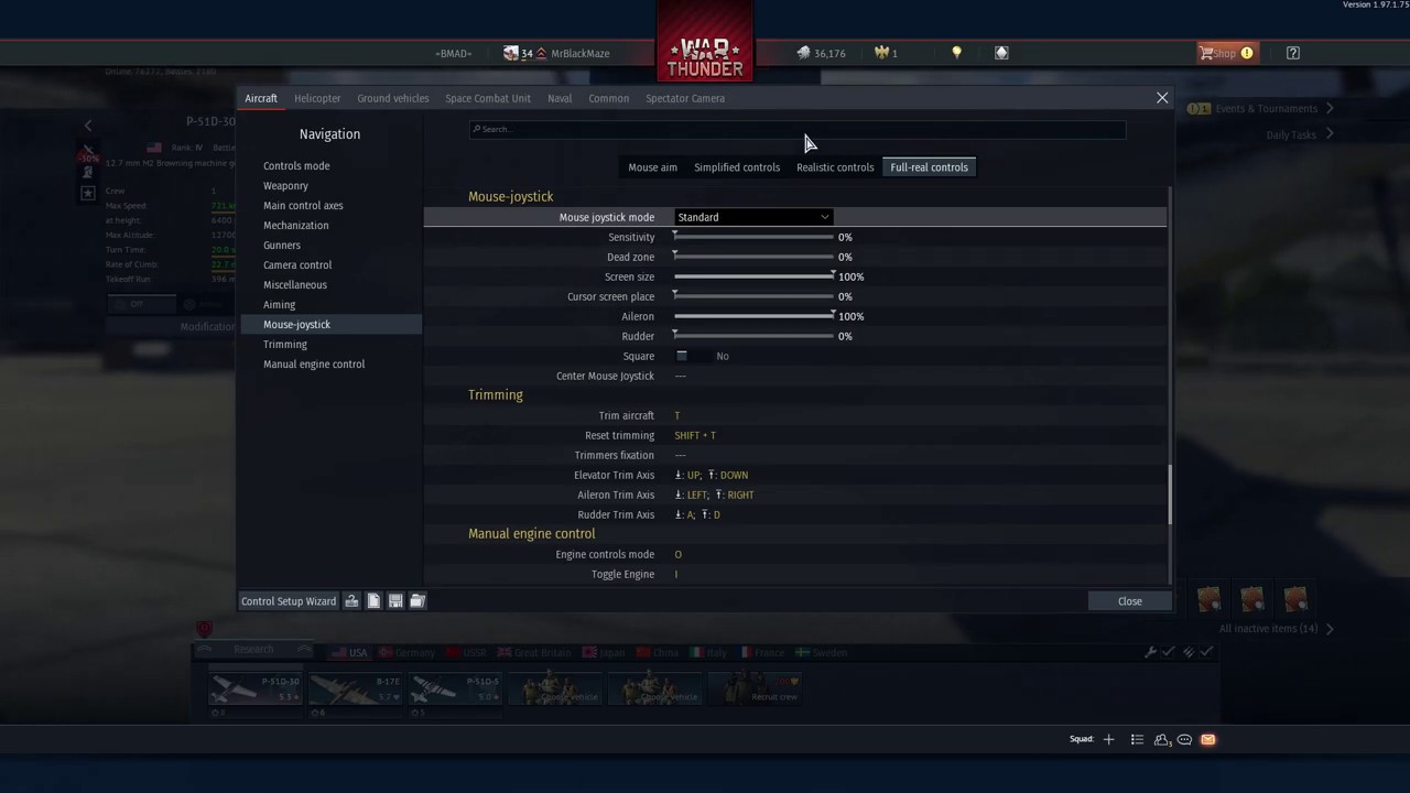 Настройка War Thunder с управлением джойстиком-мышью